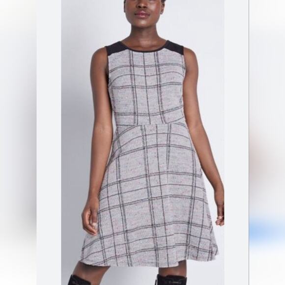 Modcloth Smiling From The Top A-Line Windowpane Dress Multicolor Textured Knit - Picture 1 of 9